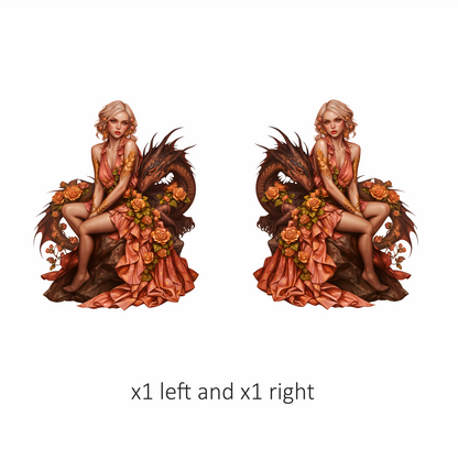 Woman Peach Dragon Roses Sitting Vinyl Sticker Decal