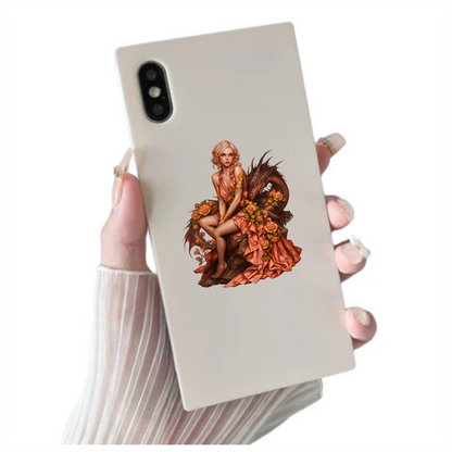 Woman Peach Dragon Roses Sitting Vinyl Sticker Decal
