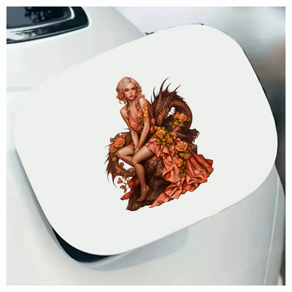 Woman Peach Dragon Roses Sitting Vinyl Sticker Decal