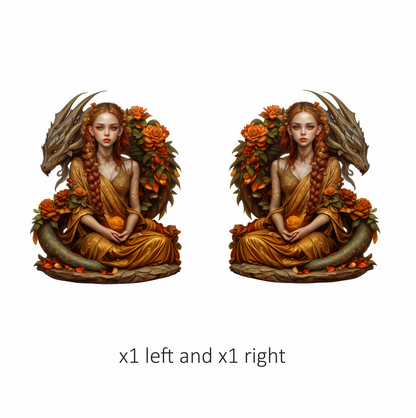 Dragon Girl Orange Flowers Golden Dress Vinyl Sticker Decal
