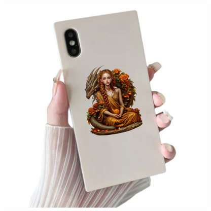 Dragon Girl Orange Flowers Golden Dress Vinyl Sticker Decal