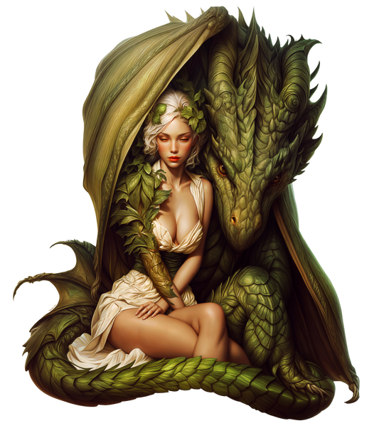 Green Dragon Woman Forest Bond Vinyl Sticker Decal