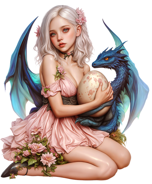 Girl Pink Dragon Egg Flowers Vinyl Sticker Decal