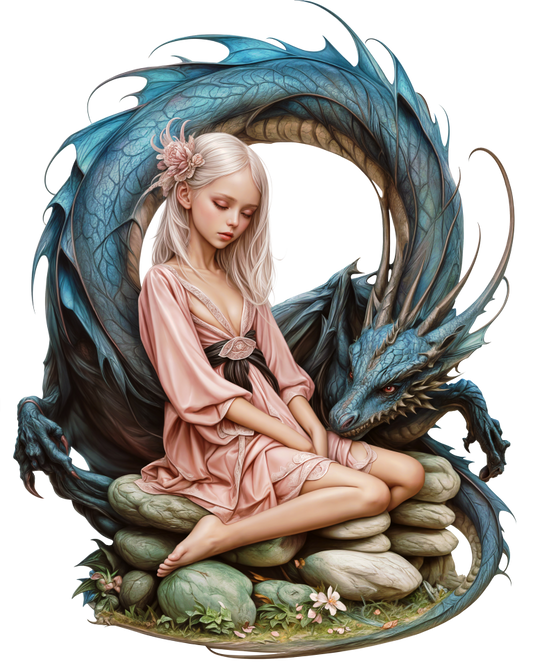 Girl Pink Dress Blue Dragon Stones Vinyl Sticker Decal