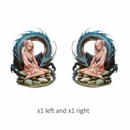 Girl Pink Dress Blue Dragon Stones Vinyl Sticker Decal