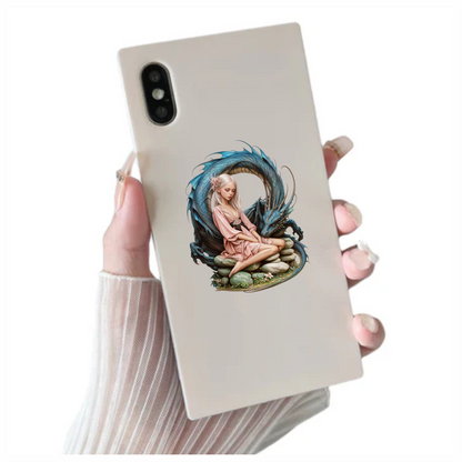 Girl Pink Dress Blue Dragon Stones Vinyl Sticker Decal