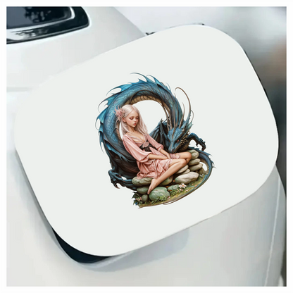 Girl Pink Dress Blue Dragon Stones Vinyl Sticker Decal