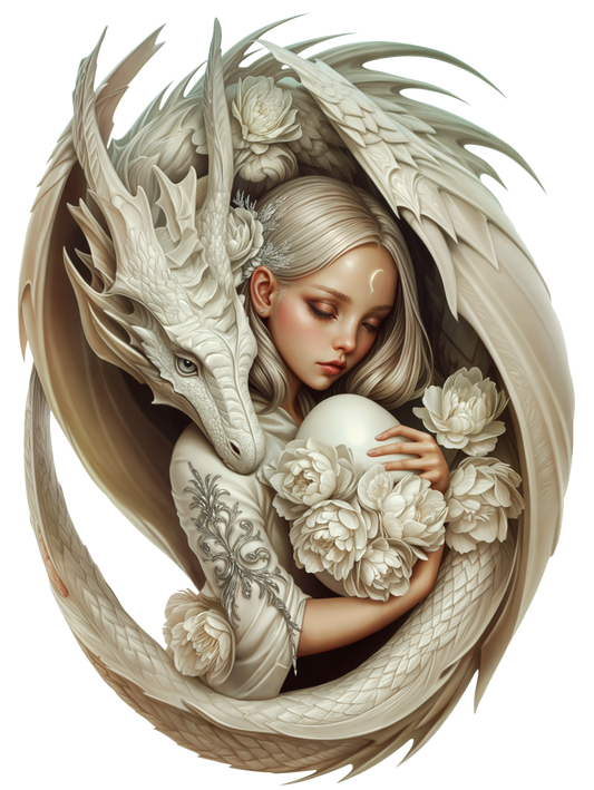Dragon White Girl Egg Flowers Vinyl Sticker Decal
