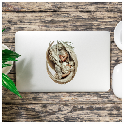 Dragon White Girl Egg Flowers Vinyl Sticker Decal