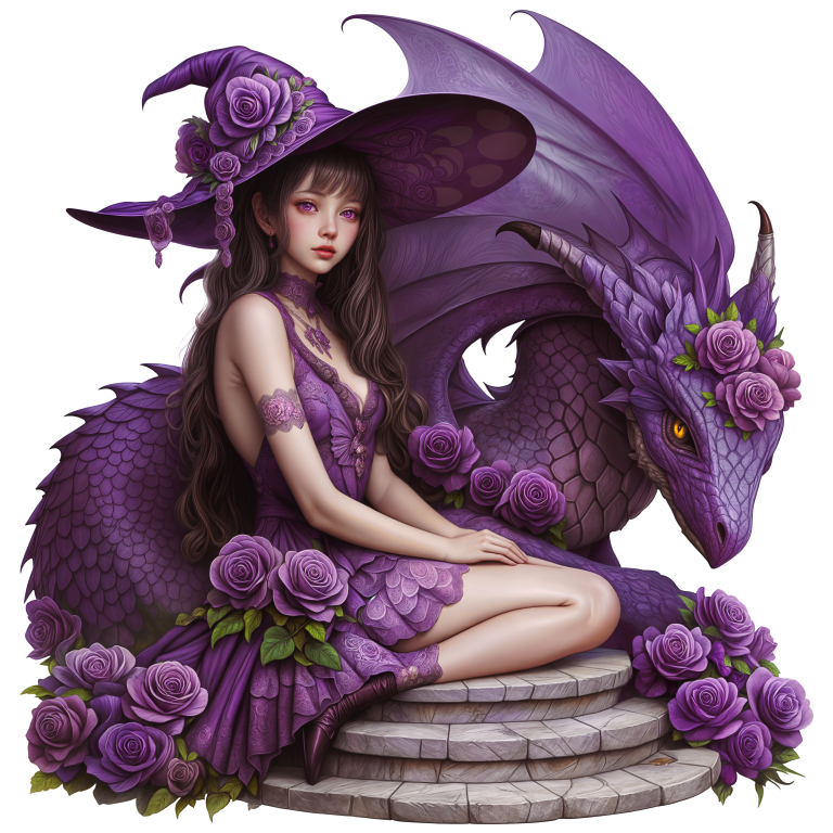 Purple Witch Girl Dragon Roses Vinyl Sticker Decal
