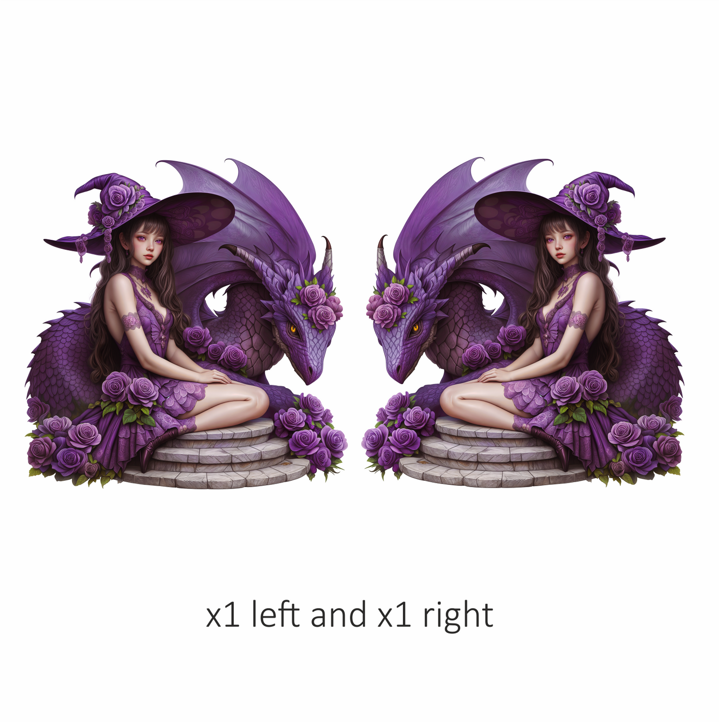 Purple Witch Girl Dragon Roses Vinyl Sticker Decal