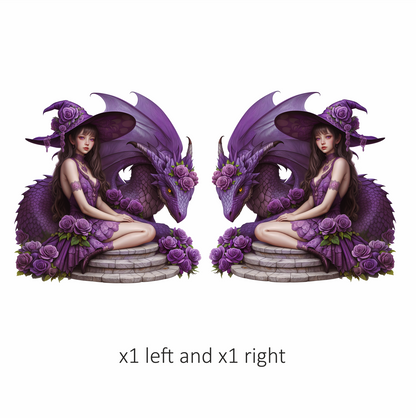 Purple Witch Girl Dragon Roses Vinyl Sticker Decal