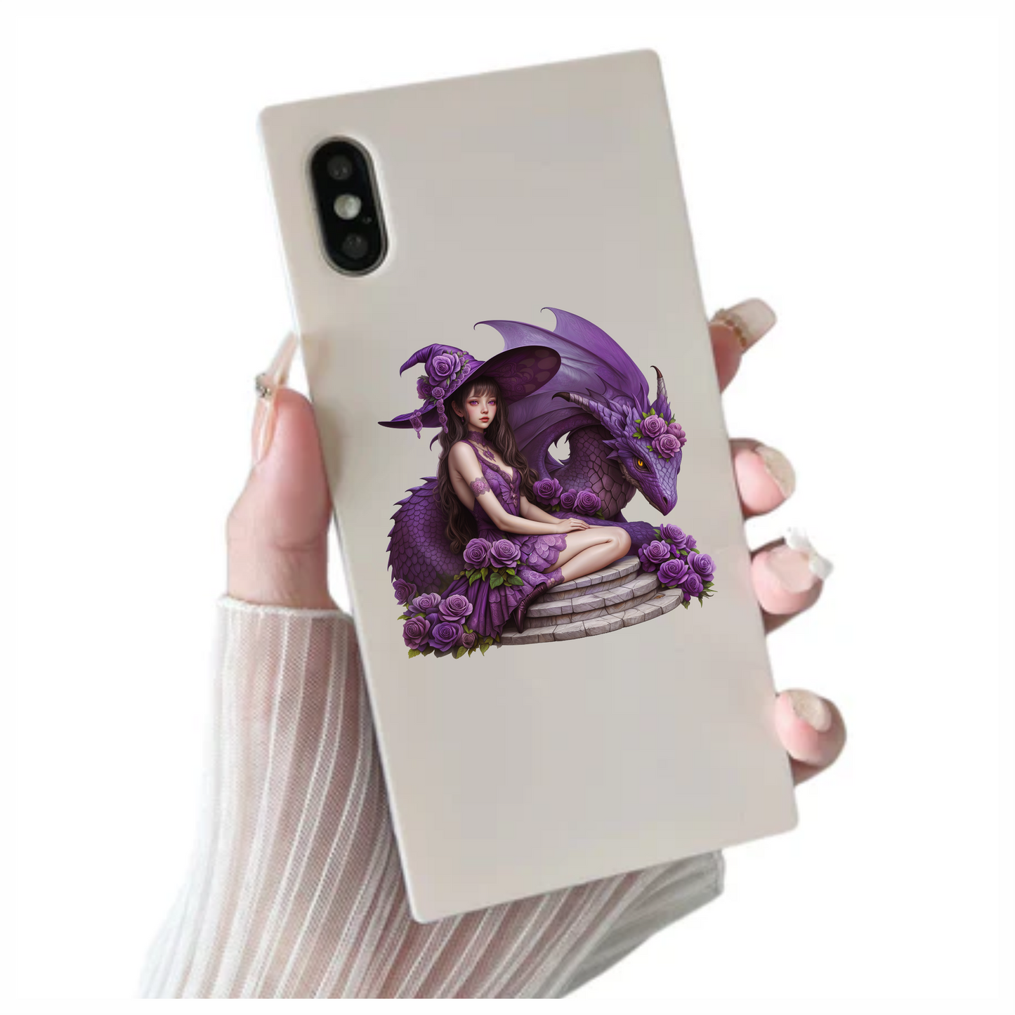 Purple Witch Girl Dragon Roses Vinyl Sticker Decal
