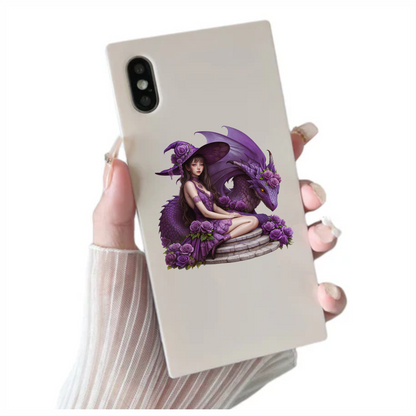 Purple Witch Girl Dragon Roses Vinyl Sticker Decal