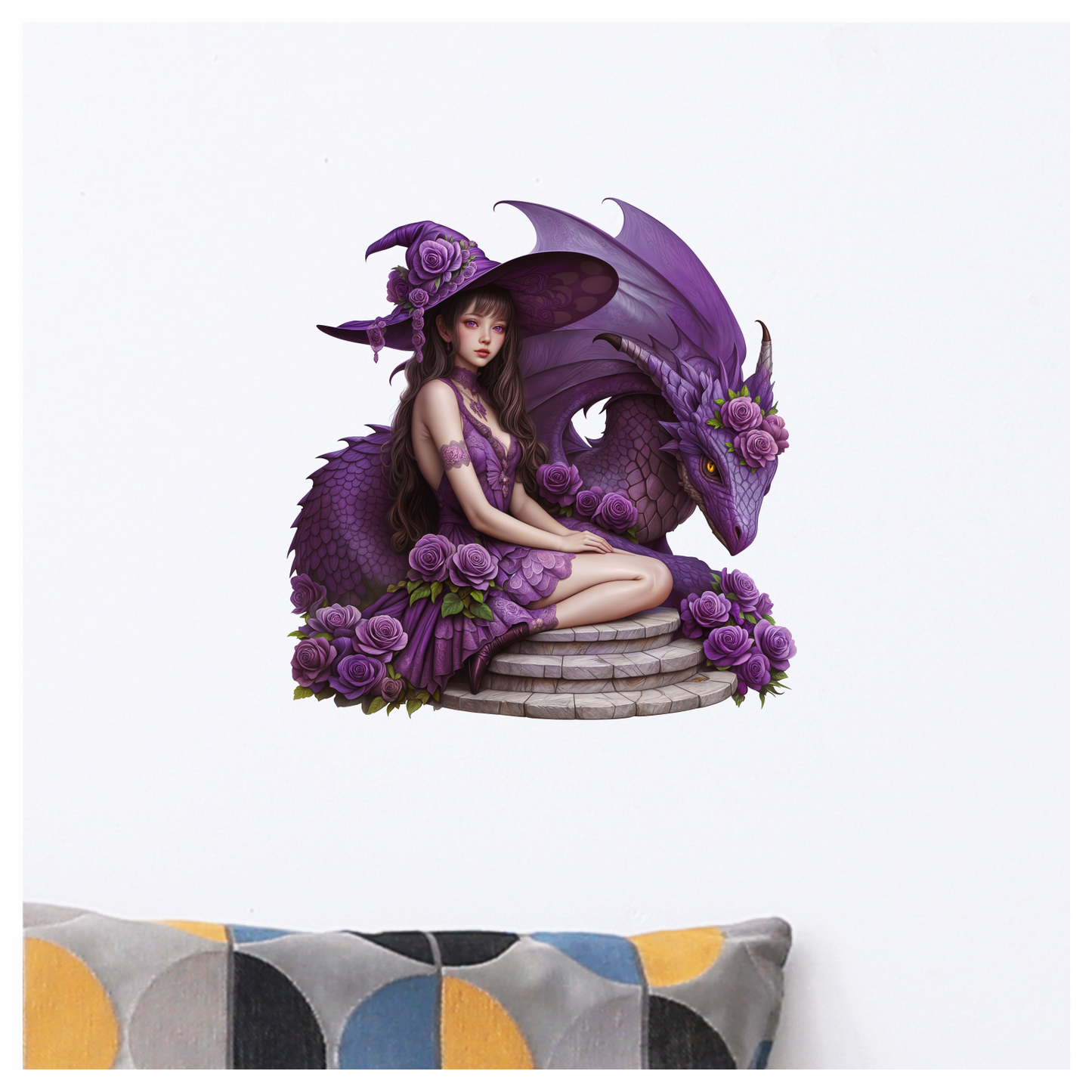 Purple Witch Girl Dragon Roses Vinyl Sticker Decal