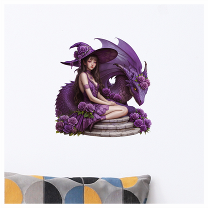 Purple Witch Girl Dragon Roses Vinyl Sticker Decal