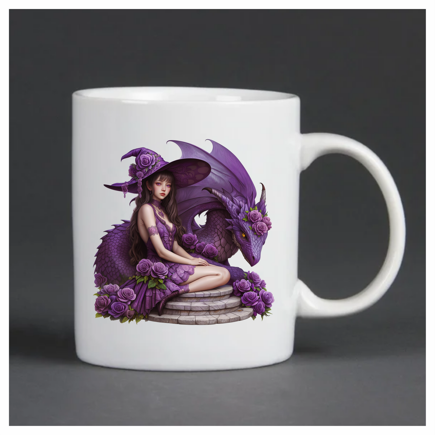 Purple Witch Girl Dragon Roses Vinyl Sticker Decal