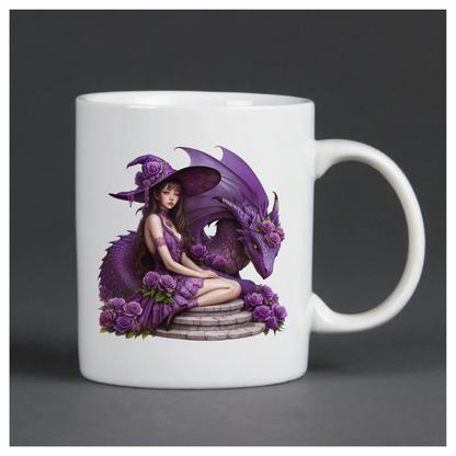 Purple Witch Girl Dragon Roses Vinyl Sticker Decal