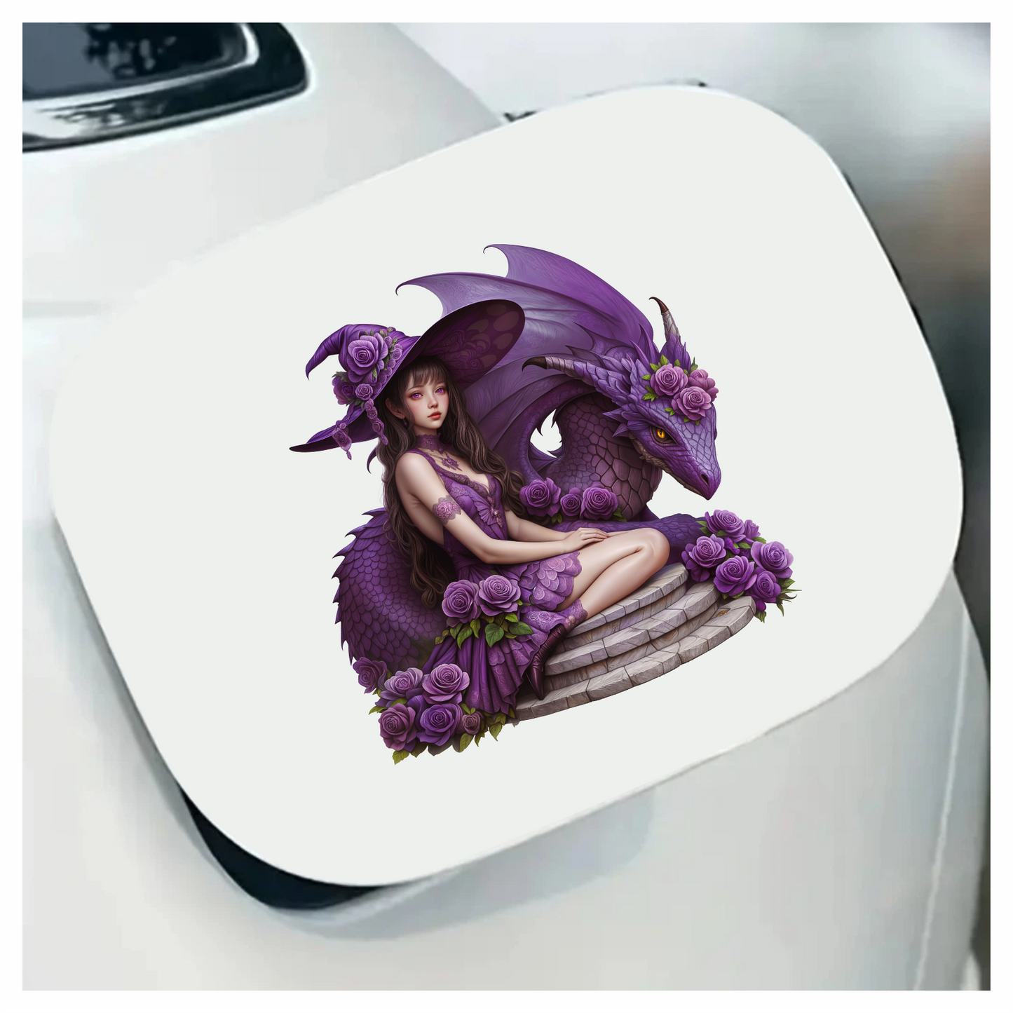 Purple Witch Girl Dragon Roses Vinyl Sticker Decal