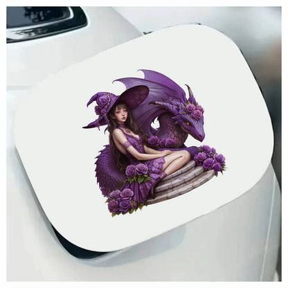 Purple Witch Girl Dragon Roses Vinyl Sticker Decal