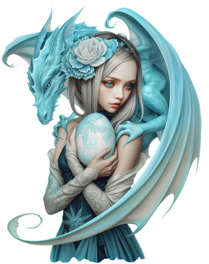 Blue Dragon Girl Holding Egg Vinyl Sticker Decal