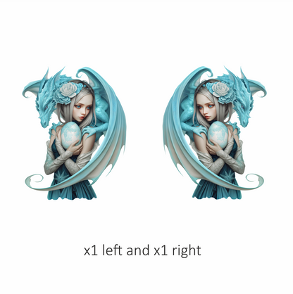 Blue Dragon Girl Holding Egg Vinyl Sticker Decal