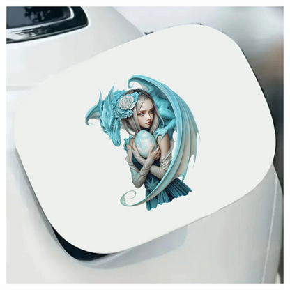 Blue Dragon Girl Holding Egg Vinyl Sticker Decal