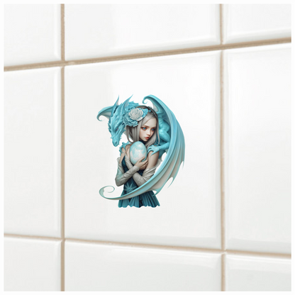 Blue Dragon Girl Holding Egg Vinyl Sticker Decal