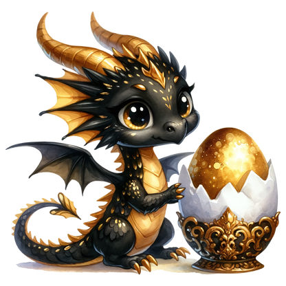 Black Baby Dragon Golden Egg Vinyl Sticker Decal