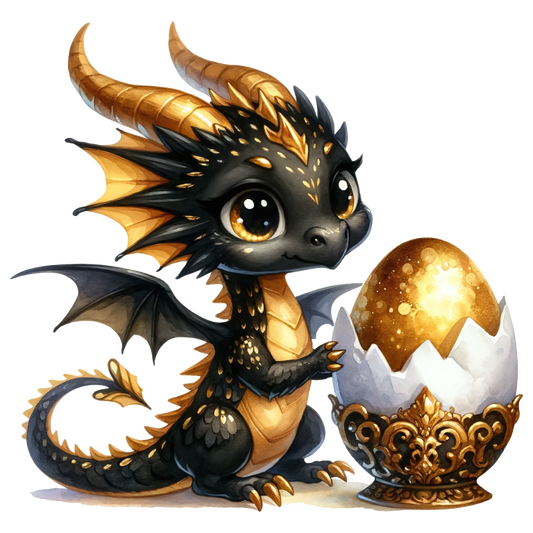 Black Baby Dragon Golden Egg Vinyl Sticker Decal