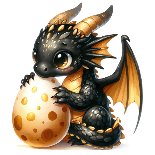 Black Baby Dragon Holding Egg Vinyl Sticker Decal