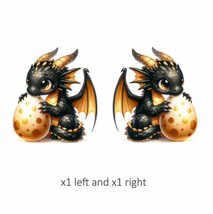 Black Baby Dragon Holding Egg Vinyl Sticker Decal