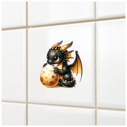 Black Baby Dragon Holding Egg Vinyl Sticker Decal