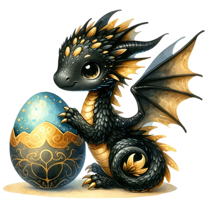 Black Baby Dragon Beside Blue Egg Vinyl Sticker Decal