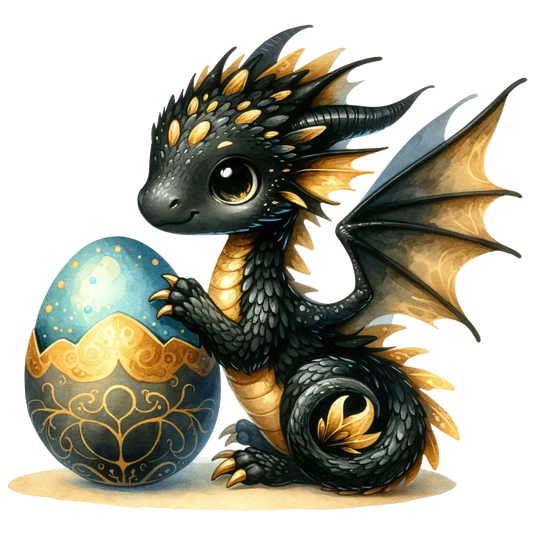 Black Baby Dragon Beside Blue Egg Vinyl Sticker Decal
