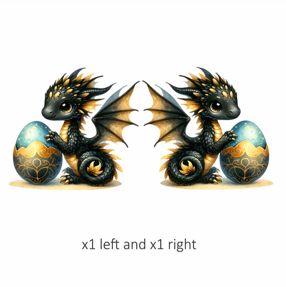 Black Baby Dragon Beside Blue Egg Vinyl Sticker Decal
