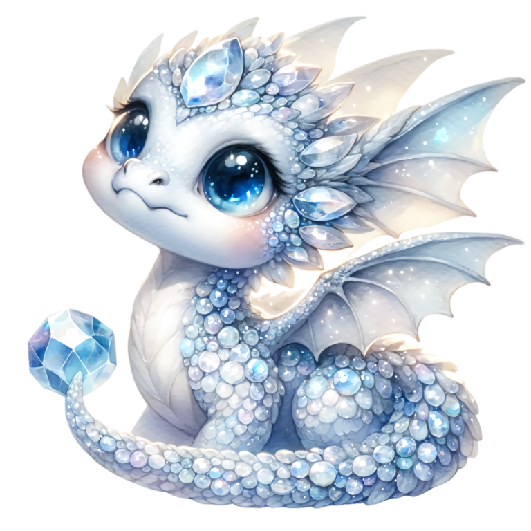 White Baby Dragon Holding Crystal Vinyl Sticker Decal