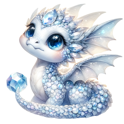 White Baby Dragon Holding Crystal Vinyl Sticker Decal