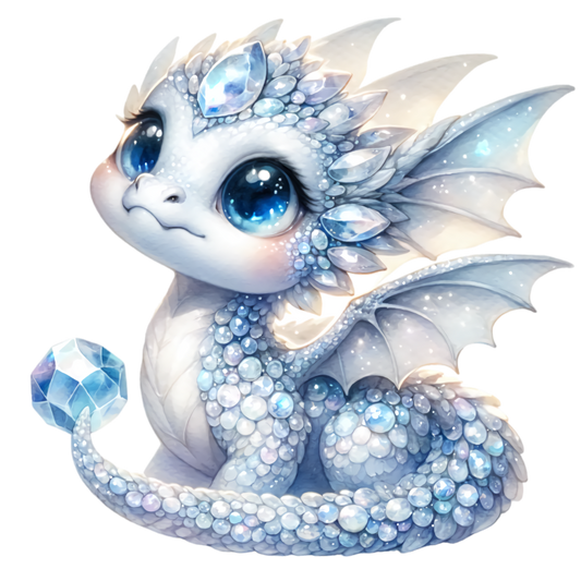 White Baby Dragon Holding Crystal Vinyl Sticker Decal