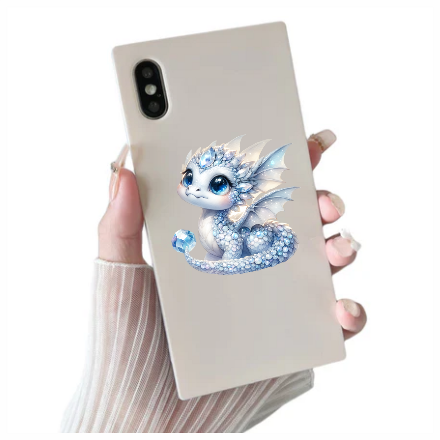 White Baby Dragon Holding Crystal Vinyl Sticker Decal