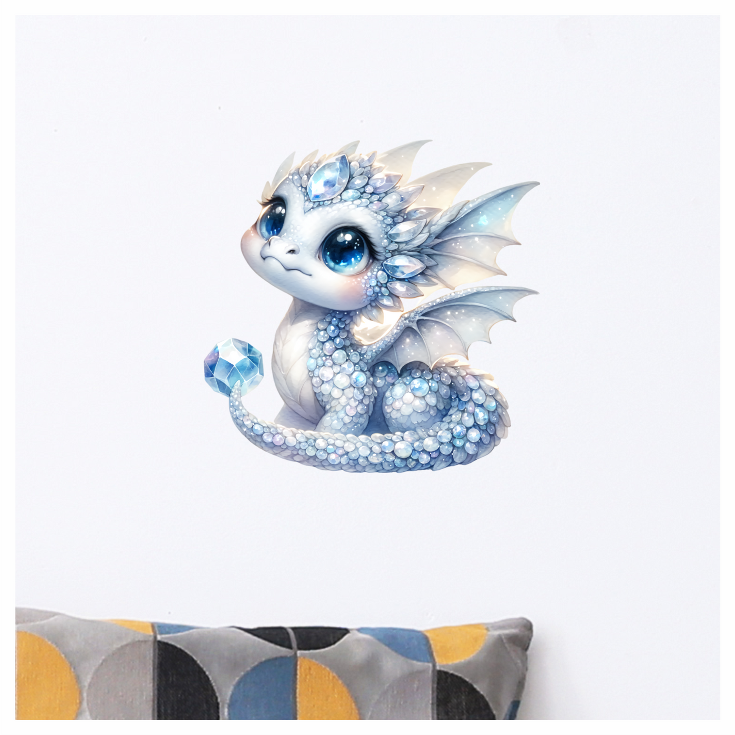 White Baby Dragon Holding Crystal Vinyl Sticker Decal