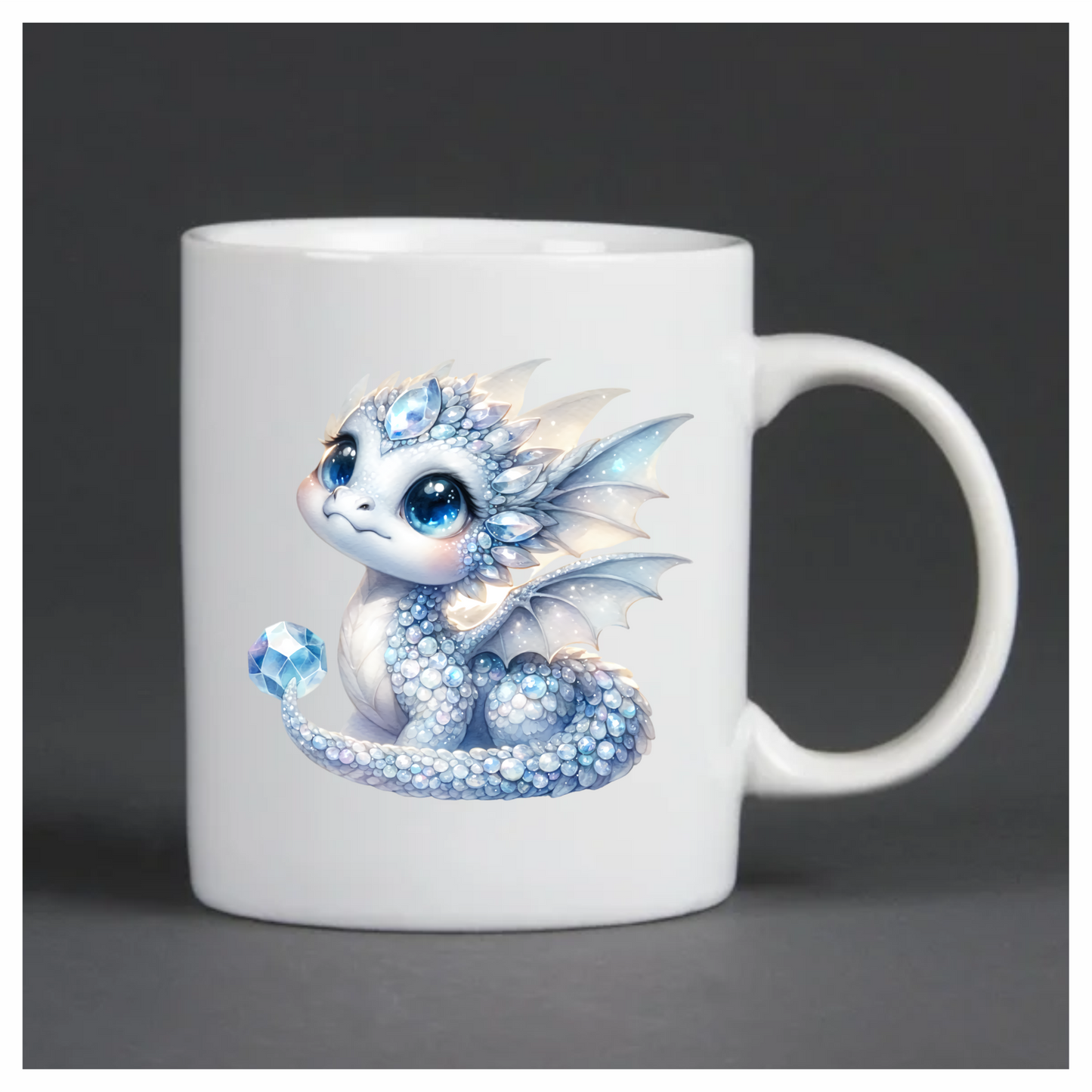 White Baby Dragon Holding Crystal Vinyl Sticker Decal