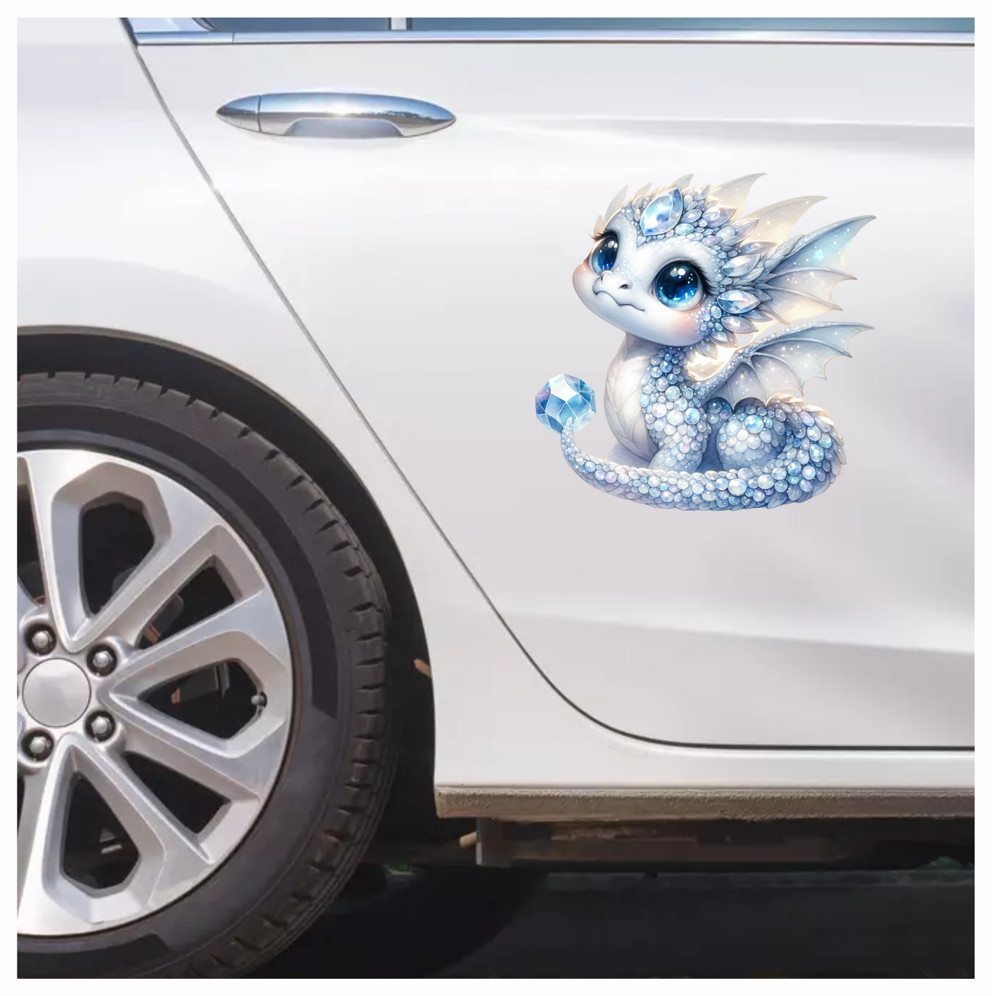 White Baby Dragon Holding Crystal Vinyl Sticker Decal