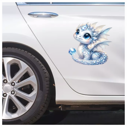 White Baby Dragon Holding Crystal Vinyl Sticker Decal