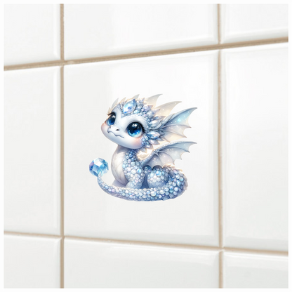 White Baby Dragon Holding Crystal Vinyl Sticker Decal