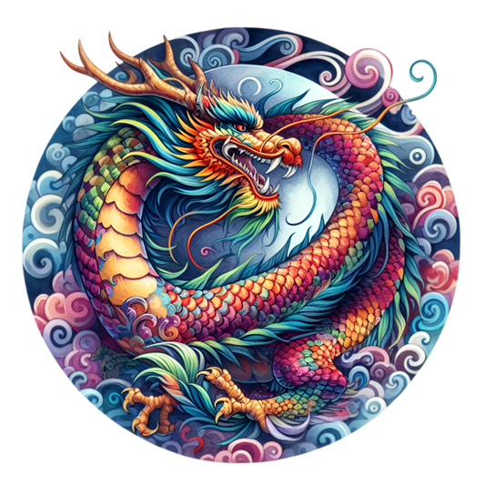 Dragon Rainbow Circle Clouds Fierce Vinyl Sticker Decal