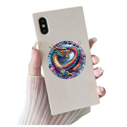 Dragon Rainbow Circle Clouds Fierce Vinyl Sticker Decal
