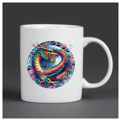 Dragon Rainbow Circle Clouds Fierce Vinyl Sticker Decal