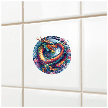 Dragon Rainbow Circle Clouds Fierce Vinyl Sticker Decal