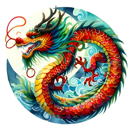 Red Dragon Circle Waves Ocean Vinyl Sticker Decal